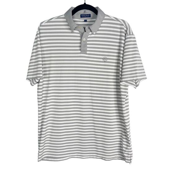 Peter Millar Mens Medium Gray White Striped Crown Crafted Golf Polo Short Sleeve - Picture 1 of 9